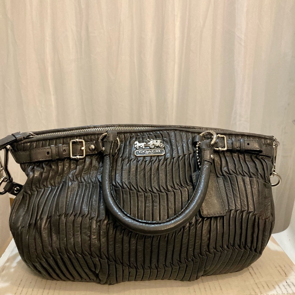 Coach Madison Sophia Graphite Grey Gathered Leather Purse